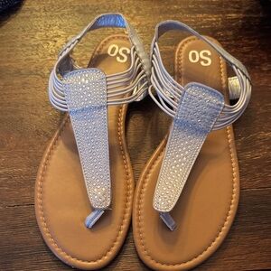 SO Women's Silver and Tan Sandals